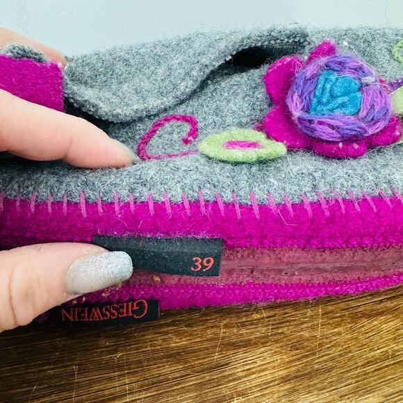 Giesswein TANGERHÜETTE Gray And Purple Floral Slippers Women’s Size 8.5 - Picture 11 of 12